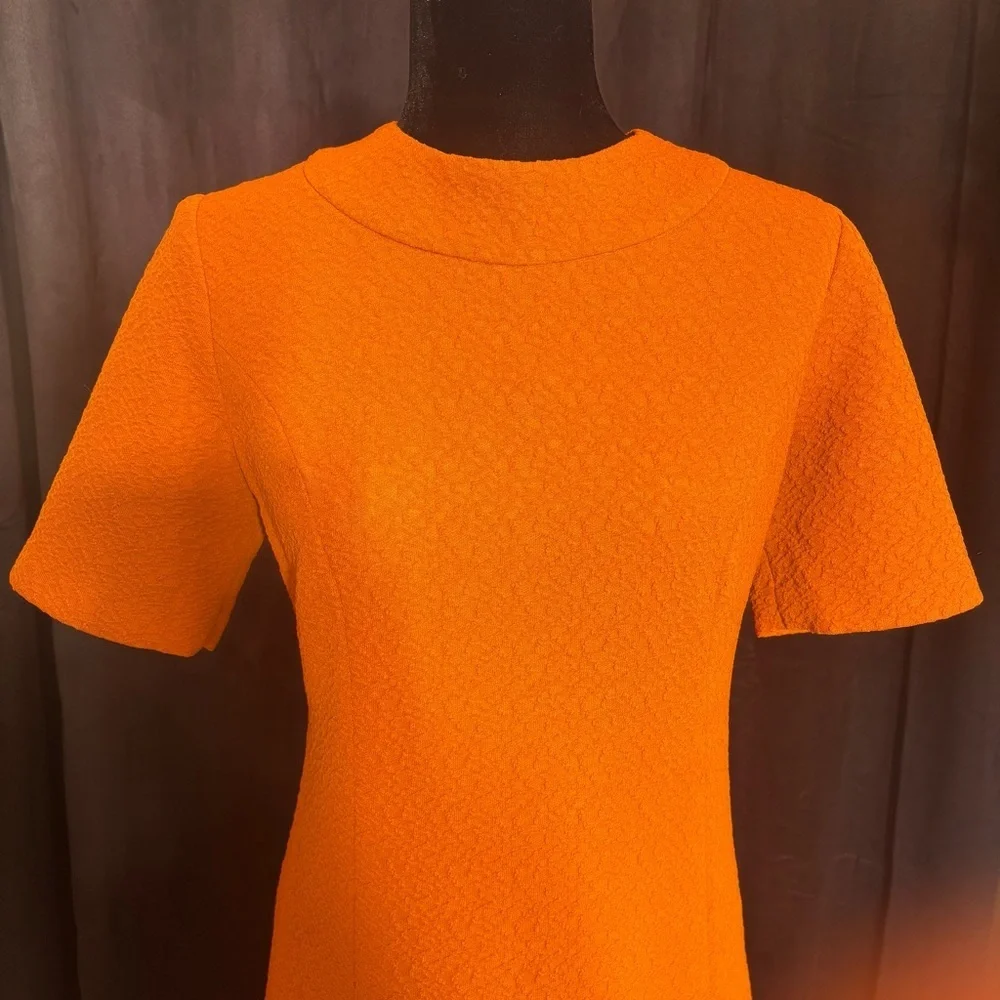 Handmade vintage A-line dress in orange crepe, women’s medium - Picture 2 of 8